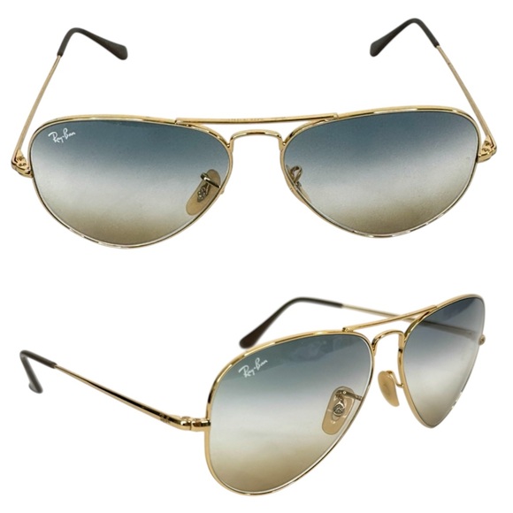 RAY BAN Sunglasses NEW RB3689 Polished Arista Gold With Blue Brown Gradient Lens